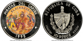 Republic copper-nickel Proof Colorized Prueba "Pirates of the Caribbean - Blackbeard" 10 Pesos 1995 PR69 Ultra Cameo NGC, KM-XPn98. Reeded edge. Ex. E...