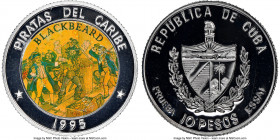 Republic aluminum Proof Colorized Prueba "Pirates of the Caribbean - Blackbeard" 10 Pesos 1995 PR69 Ultra Cameo NGC, KM-XPn94. Reeded edge. Ex. EMO Co...