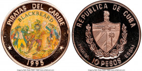 Republic copper Proof Colorized Prueba "Pirates of the Caribbean - Blackbeard" 10 Pesos 1995 PR67 Red Ultra Cameo NGC, KM-XPn97. Plain edge. Ex. EMO C...