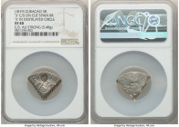 Dutch Colony Counterstamped 3 Reaal (18 Stuivers) ND (1819) XF40 NGC, KM29. 5.48gm. Host: Cut Spanish Colonial 8 Reales. Counterstamp: "3" within dent...