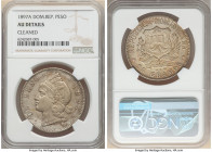 Republic Peso 1897-A AU Details (Cleaned) NGC, Philadelphia mint, KM16. An intriguing one-year type struck from dies prepared in Paris. Despite eviden...