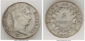 Napoleon 5 Francs 1811-A AU, Paris mint, KM694.1. 37mm. 24.9gm. This respectable dove-gray specimen has maintained its luster despite signs of handlin...