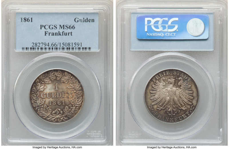 Frankfurt. Free City Gulden 1861 MS66 PCGS, KM358. A definitively struck example...