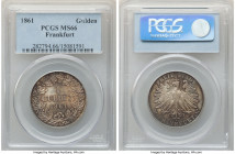 Frankfurt. Free City Gulden 1861 MS66 PCGS, KM358. A definitively struck example with autumnal toning and cartwheel luster. From the Leo's College Fun...