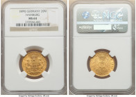 Hamburg. Free City gold 20 Mark 1899-J MS64 NGC, Hamburg mint, KM618 (prev. KM295). A representative that exhibits razor sharp devices and satiny, sun...