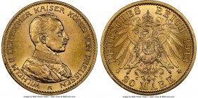 Prussia. Wilhelm II gold 20 Mark 1913-A MS63 NGC, Berlin mint, KM521. Jubilee bust. An eye-catching offering that presents with honey-gold coloration ...