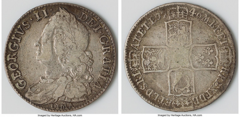 George II "Lima" Crown 1746 VF, KM585.3, S-3689. 33mm. 14.9gm. Struck from silve...