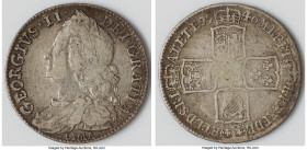 George II "Lima" Crown 1746 VF, KM585.3, S-3689. 33mm. 14.9gm. Struck from silver captured from the Spanish by British Commodore George Anson and crew...