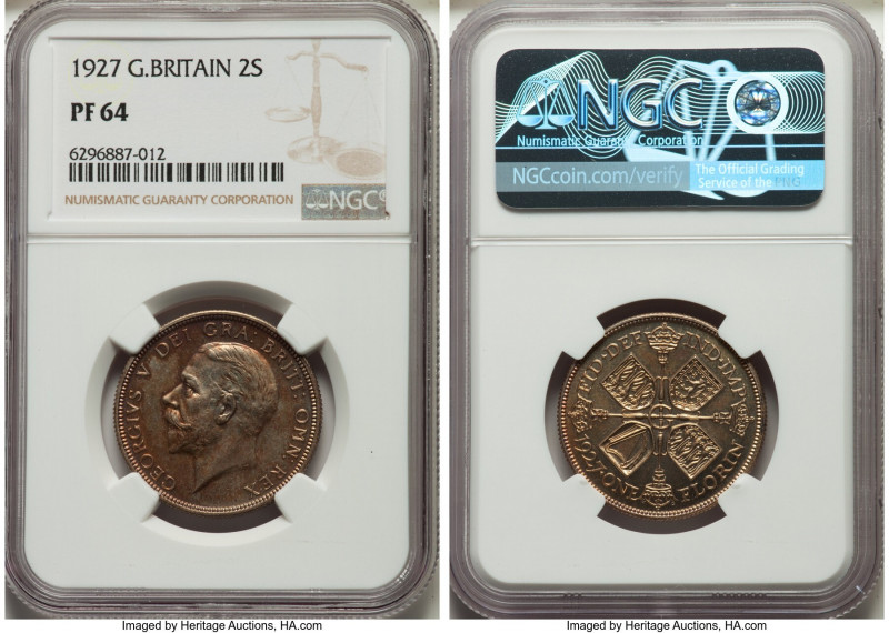 George V Proof Florin 1927 PR64 NGC, KM834, S-4038. Representing the key date of...