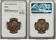 George V Proof Florin 1927 PR64 NGC, KM834, S-4038. Representing the key date of this variety with a significantly lower mintage than later years, thi...