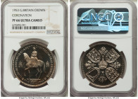 Elizabeth II Proof Crown 1953 PR66 Ultra Cameo NGC, KM894, S-4136. A stunning specimen with high contrast between its elaborate, frosty devices and gl...