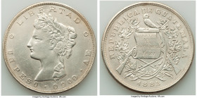 Republic Peso 1882-A.E. AU (Cleaned), KM208. 37mm. 25gm. An offering of this two-year type with muted ice-silver surfaces and designs that have retain...