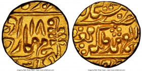 Jaipur. Bahadur Shah II gold Mohur Year 18 (1854) MS63 NGC, KM102. An attractive, definitively struck offering with velveteen surfaces and goldenrod c...