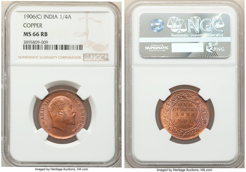 British India. Edward VII 1/4 Anna 1906-(c) MS66 Red and Brown NGC, Calcutta min...