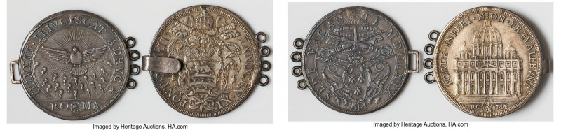 Papal States Pair of Uncertified Piastras XF (Mounted/Polished), 1) Sede Vacante...