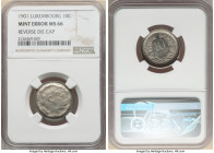 Adolphe Mint Error - Reverse Die Cap 10 Centimes 1901 MS66 NGC, KM25. Strike error that resulted in an interesting bottle cap shape to the flan. Rever...