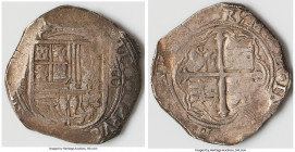 Philip II Cob 8 Reales ND (1589-1598) Mo-F XF, Mexico City mint, KM43, Cal-664. 27.33gm. Showing wholly original surfaces with an earthen patina over ...
