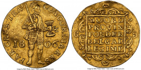 Batavian Republic. Utrecht gold Ducat 1806 AU Details (Bent) NGC, Utrecht mint, KM26.1. 3.41gm. Large date variety. An attractive sun-gold offering th...