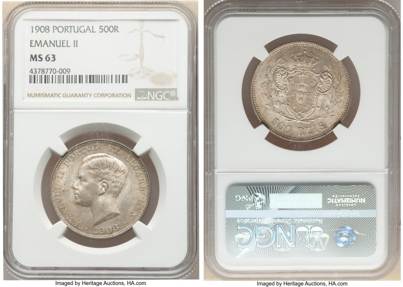 3-Piece Lot of Certified Assorted Issues NGC, 1) Emanuel II 500 Reis 1908 - MS63...