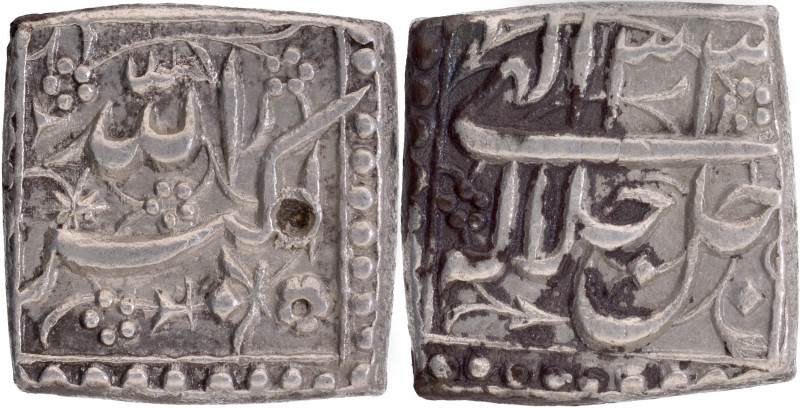 Akbar (AH 963-1014 /1556-1605 AD), Mintless Type, Silver Square Rupee, Elahi 33,...