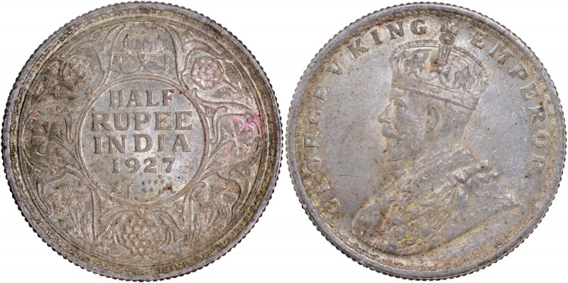 1927, King George V, Silver ½ Rupee, Calcutta Mint, no dot, (PR # 330/GK # 1069)...