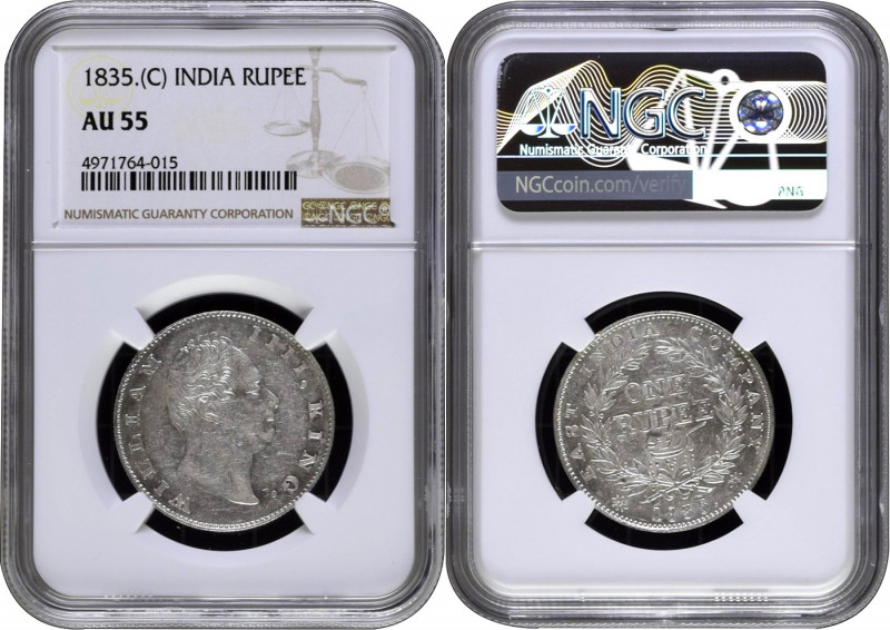 1835, King William IIII, Silver Rupee, Calcutta Mint, F incused, 20 berries (11L...