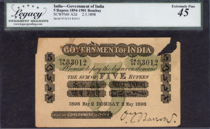 British India, Victoria Empress, Uniface 5 Rupees, Bombay Circle, Dated 2 May 18...