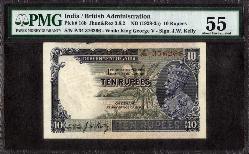 British India, 1935, King George V, 10 Rupees, Signed by J.W. Kelly, P Prefix, S...