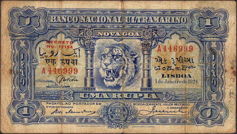 Indo-Portuguese, 1929, 1 (Uma) Rupia, Banco Nacional Ultramarino-Nova Goa, 4th I...