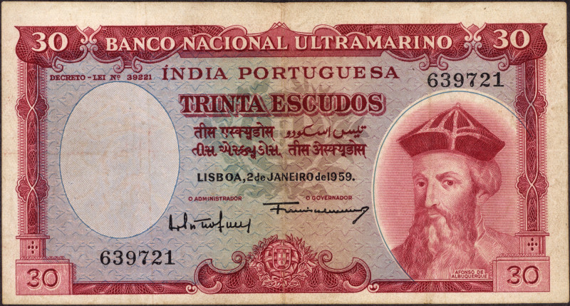 Indo-Portuguese, 1959, 30 (Trinta) Escudos, Banco Nacional Ultramarino, 7th Issu...