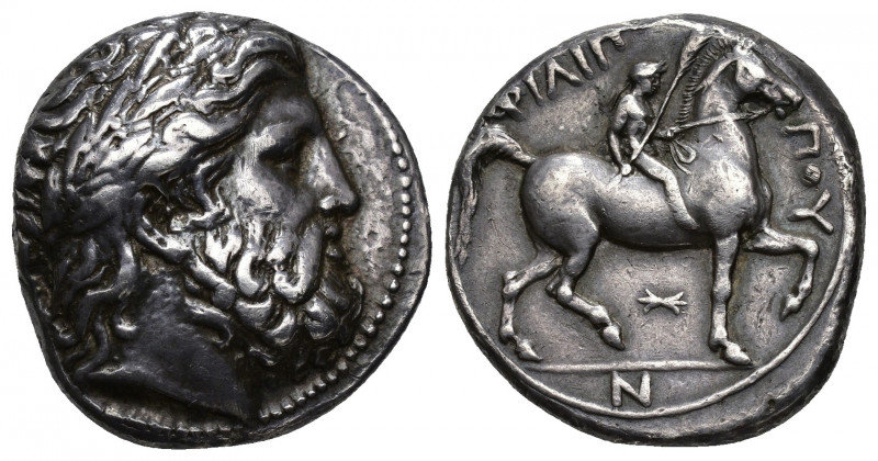 GRECIA ANTIGUA. MACEDONIA. Filipo II. Tetradracma. A/ Cabeza de Zeus a der. R/ J...