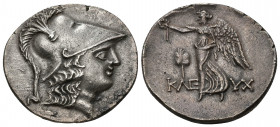 GRECIA ANTIGUA. PANFILIA. Side. Tetradracma (155-36 a.C.). A/ Cabeza de Atenea a der. R/ Niké con corona avanzando a izq., delante granada, en campo K...