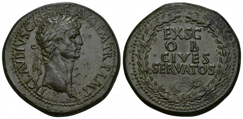 IMPERIO ROMANO. CLAUDIO I. Sestercio. Roma (41-50 d.C.). A/ Cabeza laureada a de...