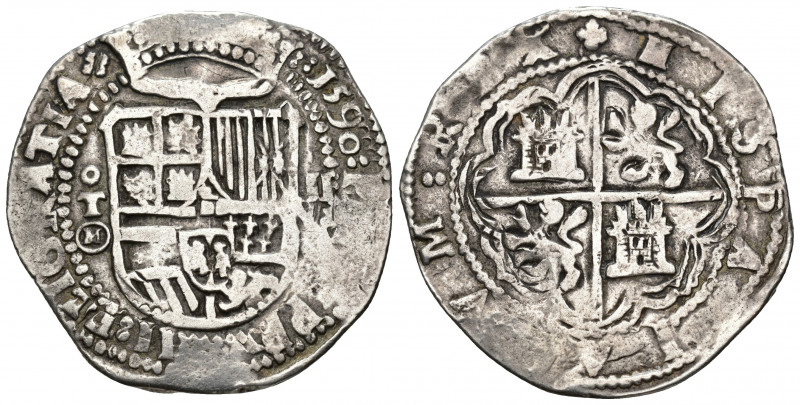 FELIPE II. 8 reales. 1590. Toledo. M dentro de círculo. AR 27,00 g. 39,4 mm. AC-...