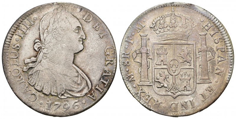 CARLOS IV. 8 reales. 1796. México. FM. AR 26,80 g. 40,2 mm. VI-792. MBC/MBC+.