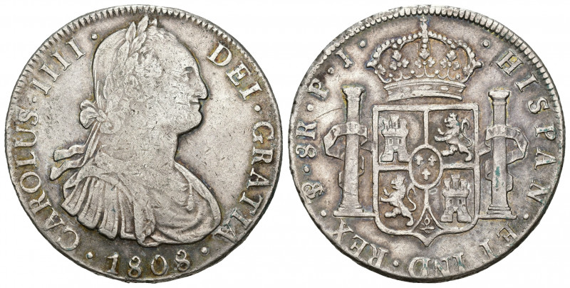 CARLOS IV. 8 reales. 1808. Potosí. PJ. AR 26,81 g. 39,4 mm. VI-828. MBC-/MBC.