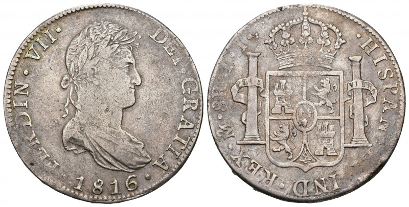 FERNANDO VII. 8 reales. 1816. México. JJ. AR 26,83 g. 39 mm. VI-1096. Vanos en l...