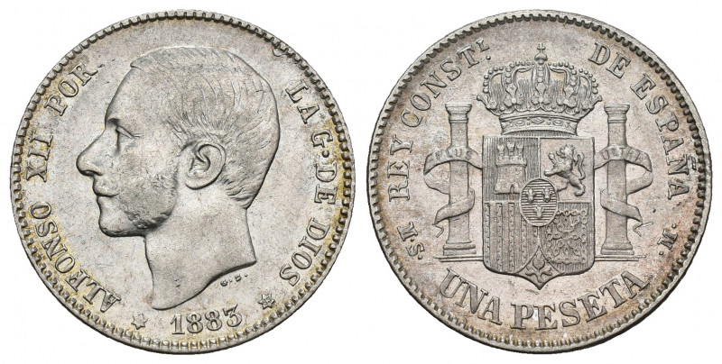 ALFONSO XII. 1 peseta. 1883 *--83. Madrid. MSM. AR 4,96 g. 23 mm. VII-60. R.B.O....