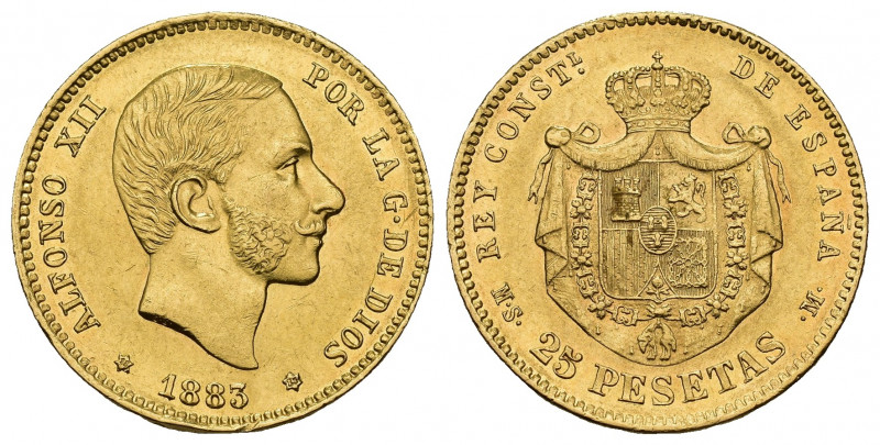 ALFONSO XII. 25 pesetas. 1883 *18-83. Madrid. MSM. AU 8,08 g. 24 mm. VII-112. Go...