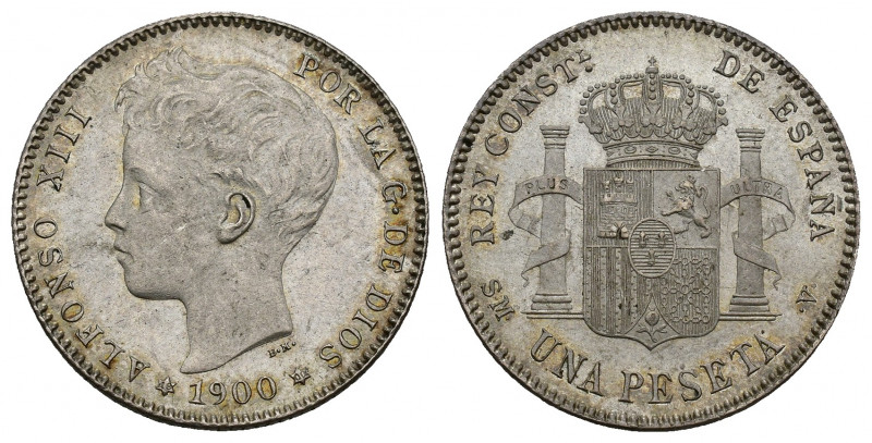 ALFONSO XIII. 1 peseta. 1900 *19-00. Madrid. SMV. AR 5,01 g. 23 mm. VII-156. B.O...