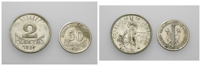 GUERRA CIVIL. Consejo de Asturias y León. 50 céntimos y 2 pesetas. 1937. VII-232...