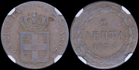 GREECE: 2 Lepta (1836) (type I) in copper with Royal coat of arms and inscription "ΒΑΣΙΛΕΙΑ ΤΗΣ ΕΛΛΑΔΟΣ". Inside slab by NGC "XF 40 BN". Cert number: ...