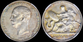 GREECE: 2 Drachmas (1911) (type II) in silver (0,835) with mature head (different type) of King George I facing left and inscription "ΓΕΩΡΓΙΟΣ Α! ΒΑΣΙ...