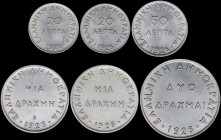 GREECE: Lot of 6 coins composed of 2x 20 Lepta (1926), 50 Lepta (1926), 1 Drachma (1926), 1 Drachma (1926B) & 2 Drachmas (1926) in copper-nickel with ...