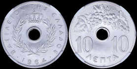 GREECE: 10 Lepta (1964) in aluminum with Royal Crown and inscription "ΒΑΣΙΛΕΙΟΝ ΤΗΣ ΕΛΛΑΔΟΣ". Inside slab by NGC "MS 66". Cert number: 3937819-047. (H...