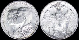 GREECE: 30 Drachmas (1964) in silver (0,835) with conjoined busts of King Constantine II and Queen Anna-Maria facing left commemorating the Royal Wedd...