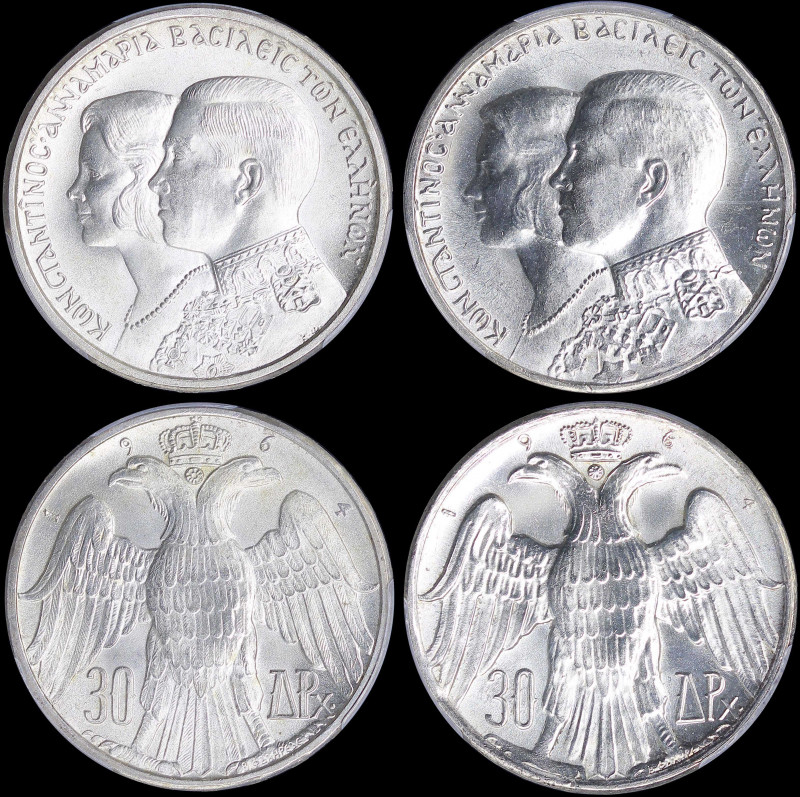 GREECE: Lot of 2 coins composed of 2x 30 Drachmas (1964) in silver (0,835) with ...