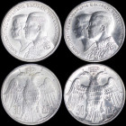 GREECE: Lot of 2 coins composed of 2x 30 Drachmas (1964) in silver (0,835) with conjoined busts of King Constantine II and Queen Anna-Maria facing lef...