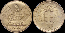GREECE: 20 Drachmas (1970) in gold (0,900) commemorating the April 21st 1967 with phoenix and soldier. Inside slab by NGC "MS 67 / 1967 REVOLUTION". C...