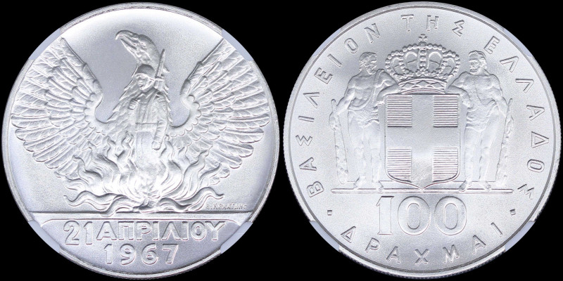 GREECE: 100 Drachmas (1970) (type I) in silver (0,900) commemorating the April 2...